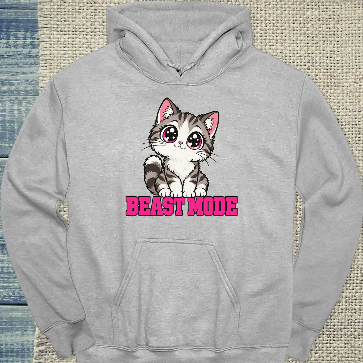 Hoodie - BEAST MODE - Unisex - Katze Grau