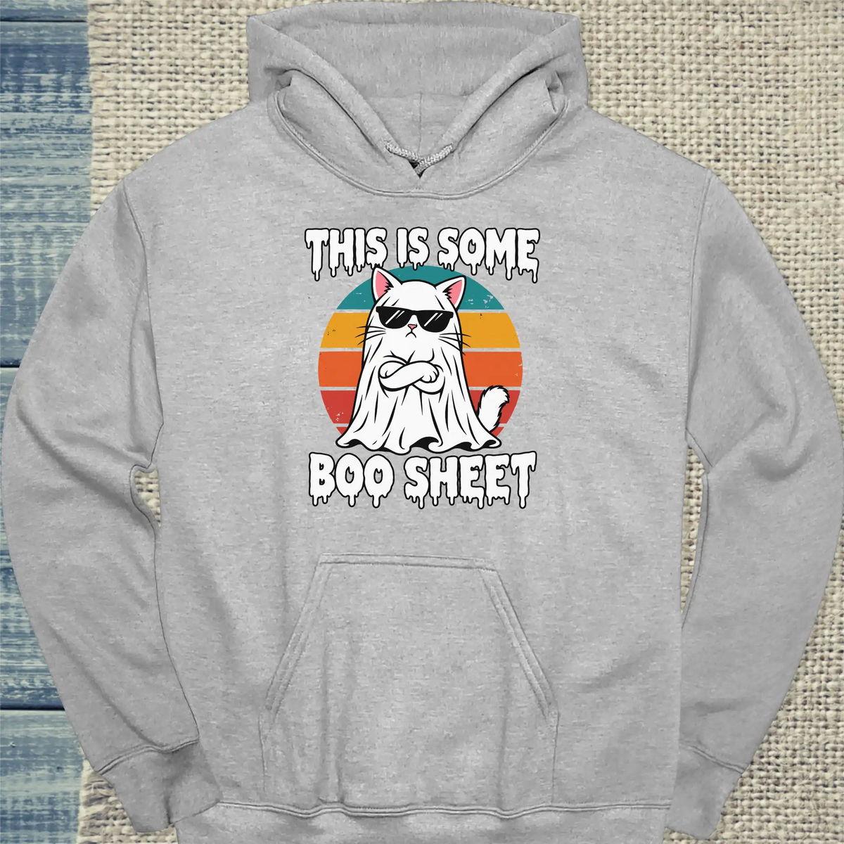 Hoodie - Boo Sheet - Unisex - Katze, Halloween Grau
