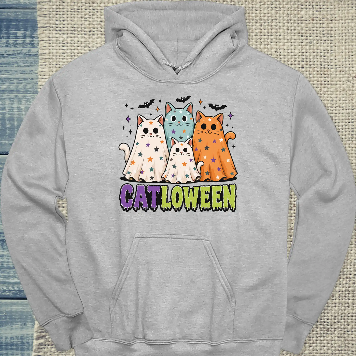 Hoodie - CatLoWeen - Unisex - Katze, Halloween Grau