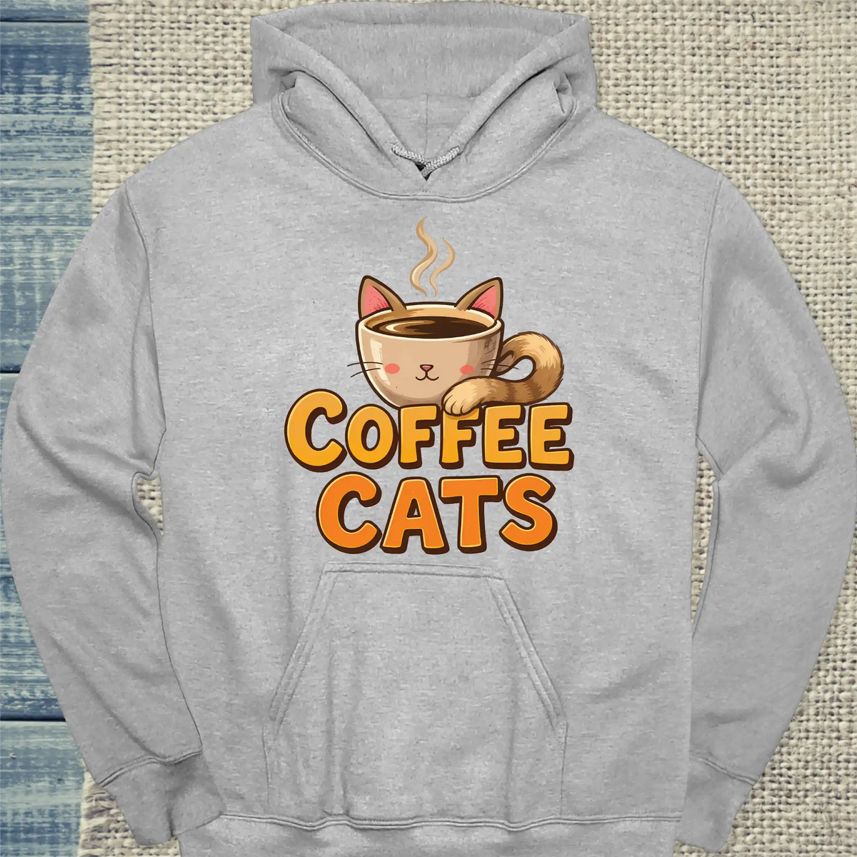 Hoodie - Coffee Cats - Unisex - Katze, Black Edition Grau