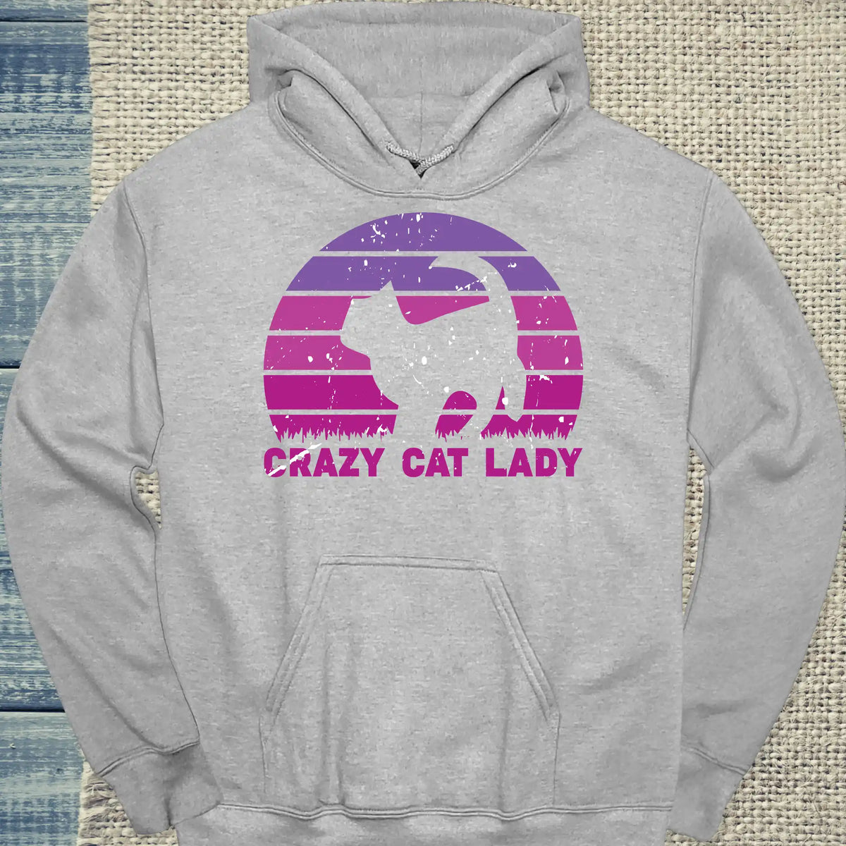 Hoodie - CRAZY CAT LADY - Retro - Unisex - Kaffee, Cat Lady Grau