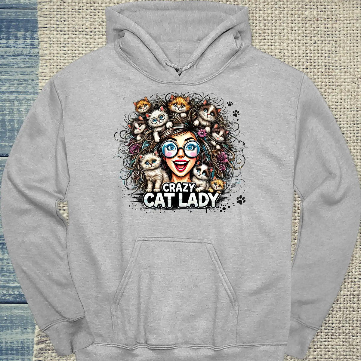 Hoodie - Crazy Cat Laydy - bunt - Unisex - Kaffee, Cat Lady Grau