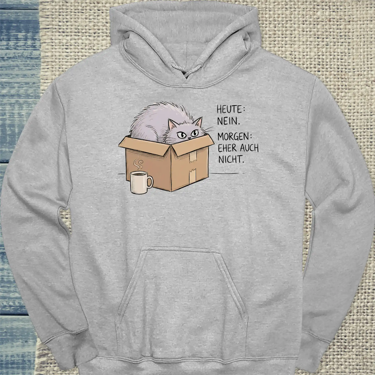 Hoodie - Eher auch nicht - Unisex - Katze & Kaffee Grau