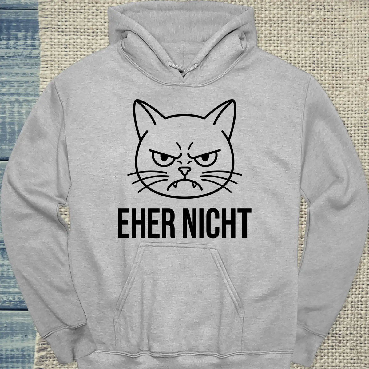 Hoodie - Eher Nicht - Unisex - Katze & Kaffee Grau