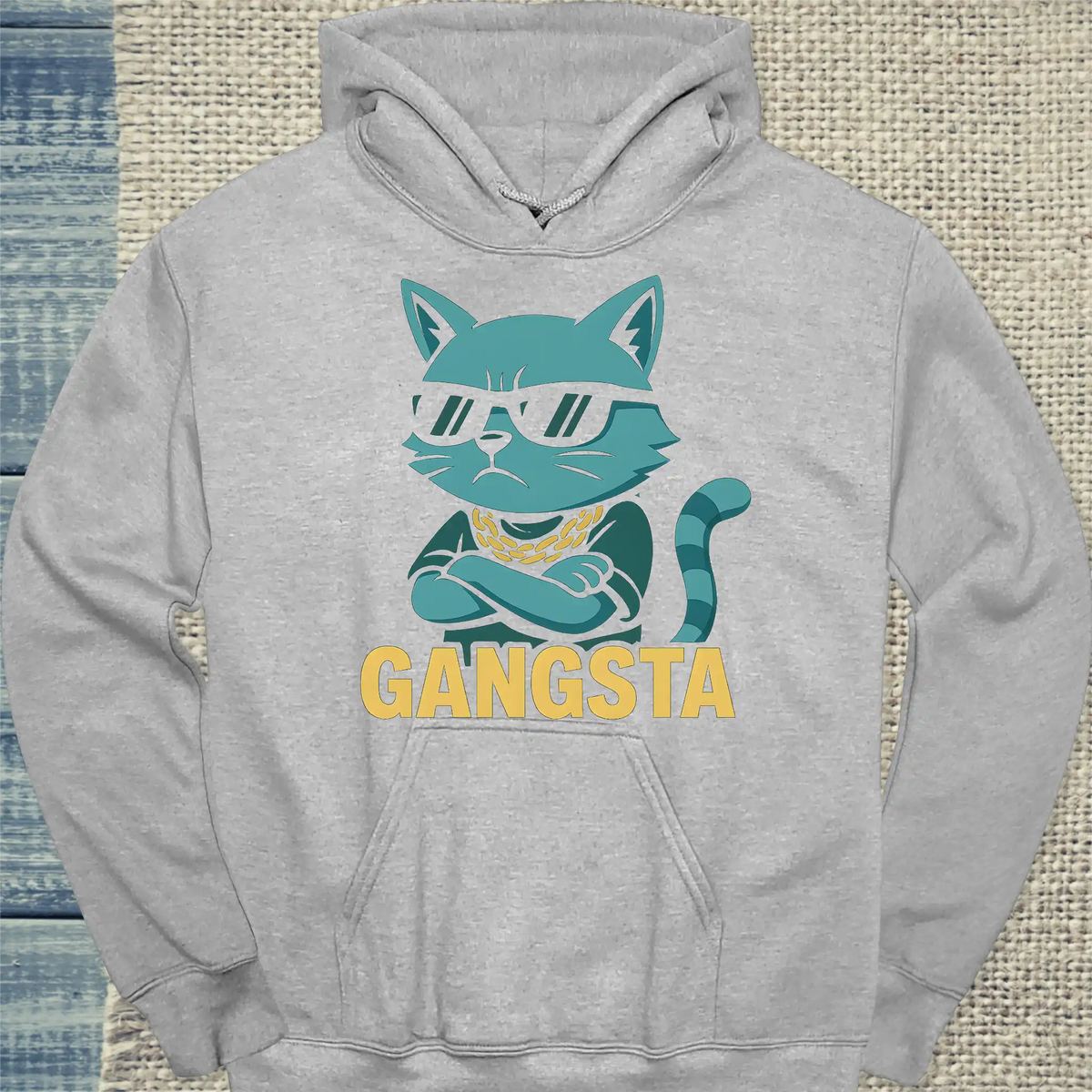 Hoodie - Gangsta Cat - Unisex - Katze Grau