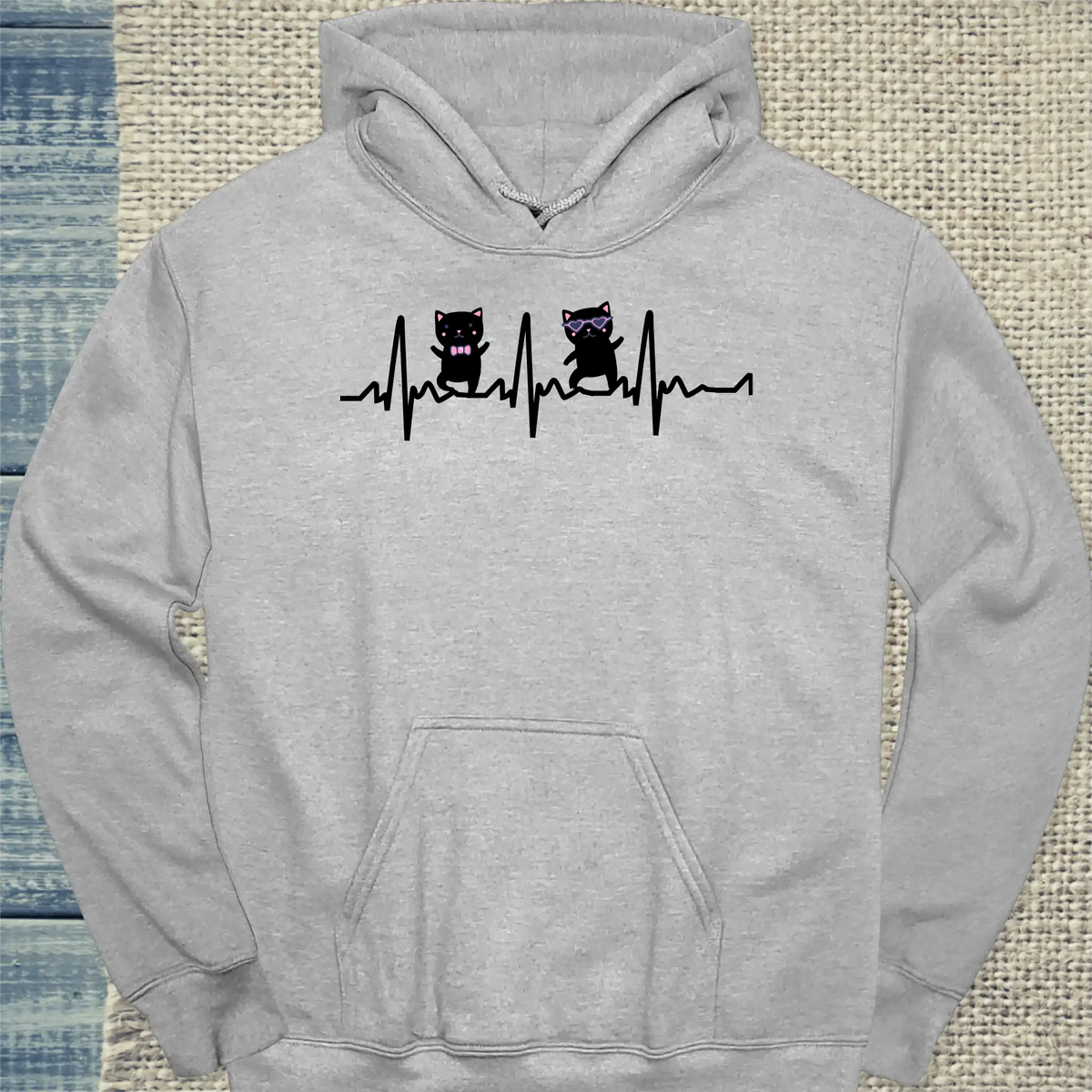 Hoodie - Herr und Frau Katze Herzschlag - Unisex - Katze Grau