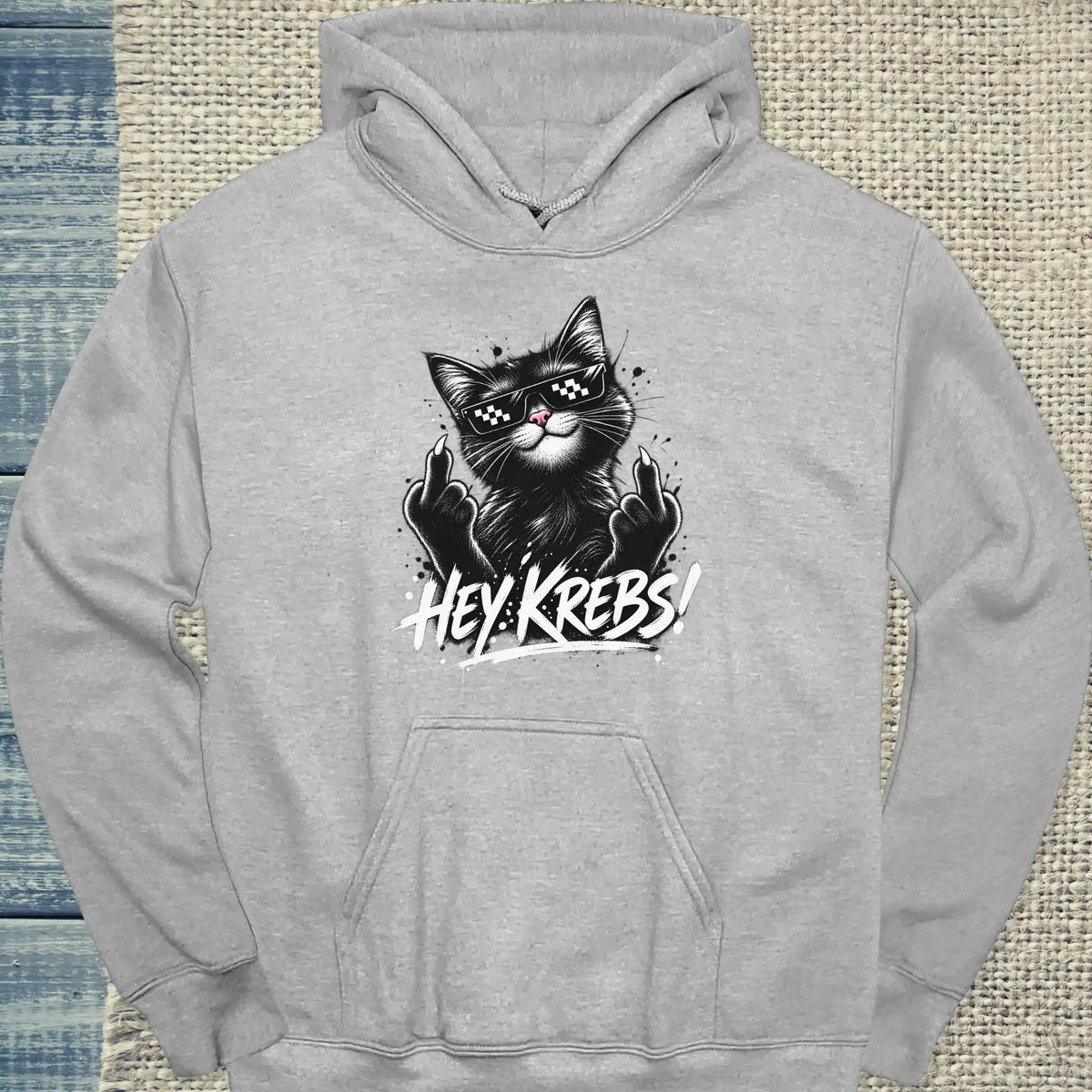 Hoodie - Hey Krebs - Unisex - Katze Grau