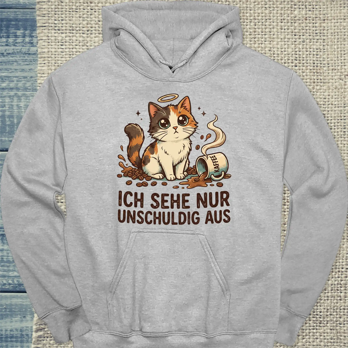 Hoodie - Ich sehe nur unschuldig aus - Unisex - Katze & Kaffee Grau