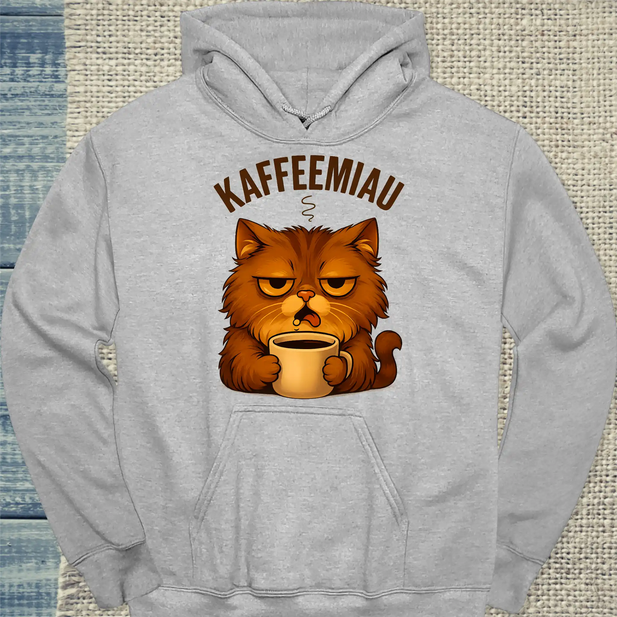 Hoodie - KaffeeMiau - Katze mit Kaffee - Unisex - Katze & Kaffee Grau