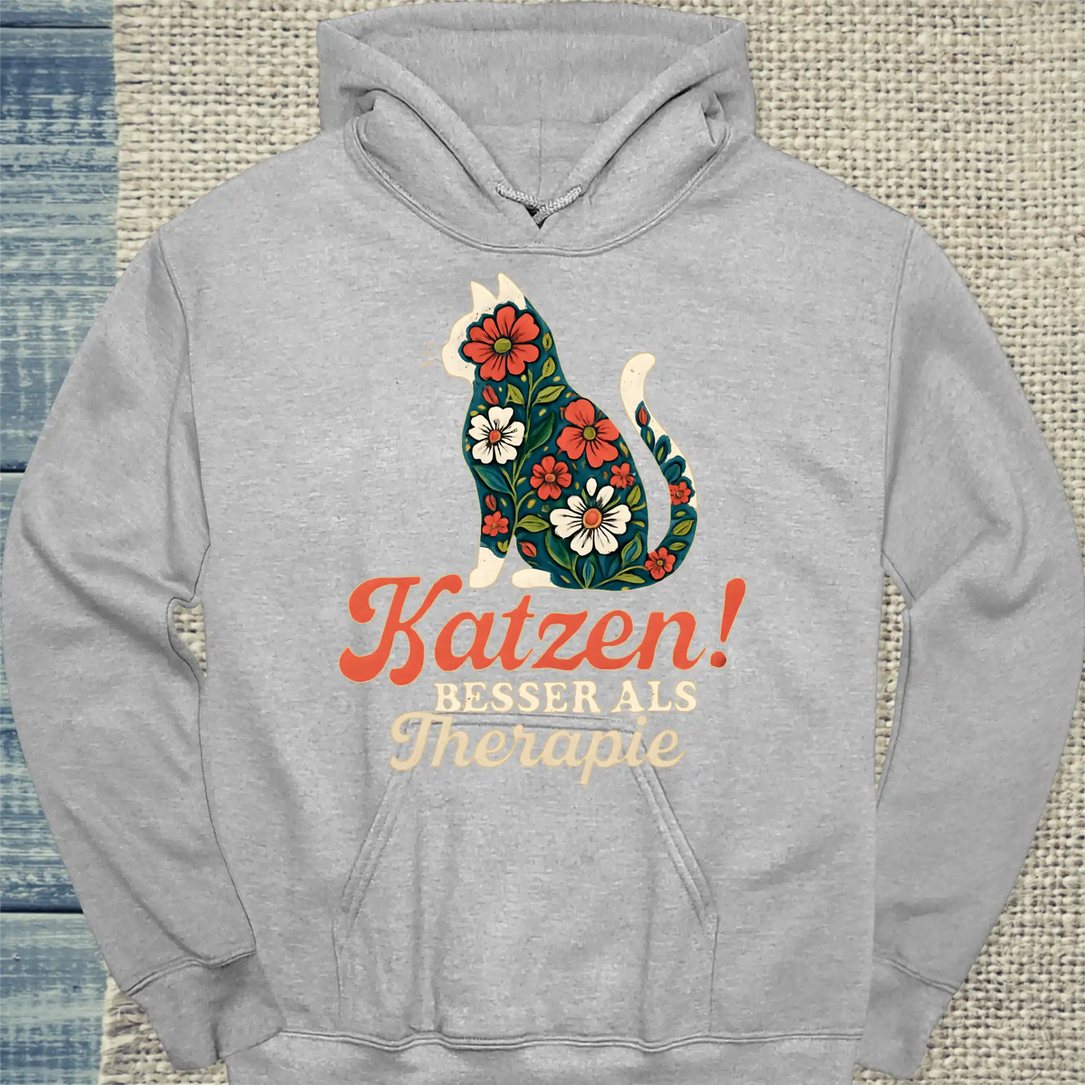 Hoodie - Katzen! Besser als Therapie - Unisex - Katze Grau