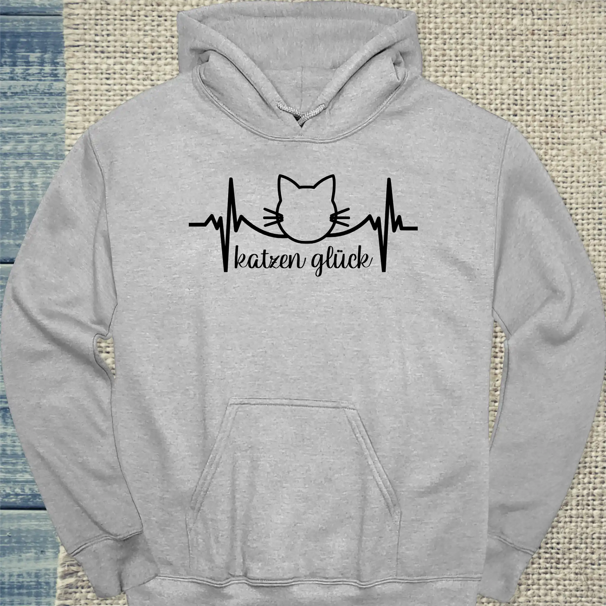 Hoodie - Katzen Glück - Unisex - Katze Grau