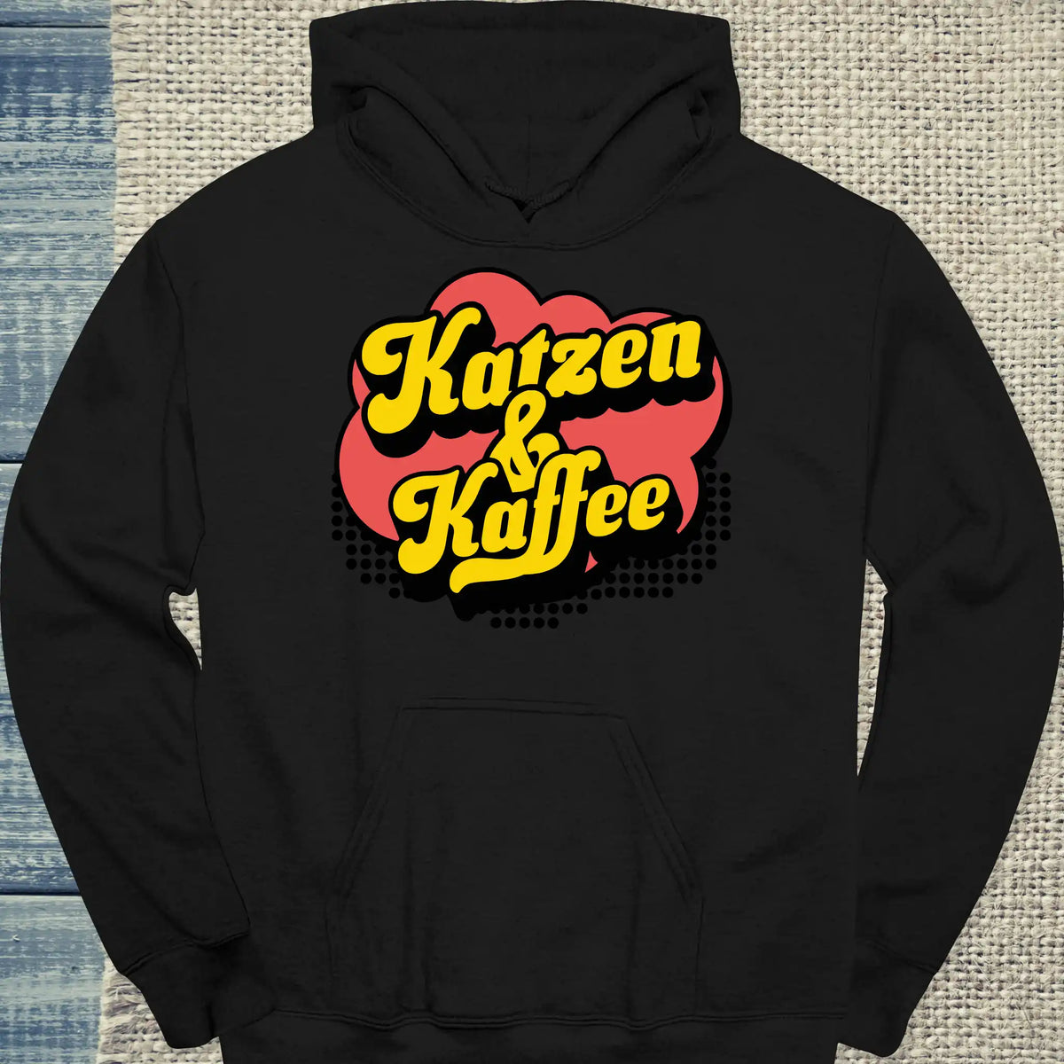 Hoodie - Katzen & Kaffee - Retro - Unisex - Katze & Kaffee Schwarz
