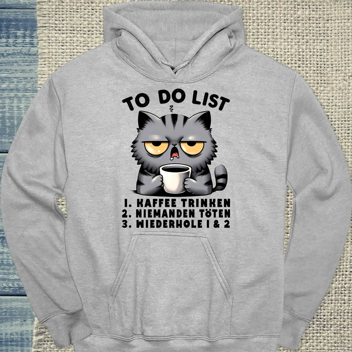 Hoodie - Katzen - Kaffee to do List - Unisex - Katze & Kaffee Grau