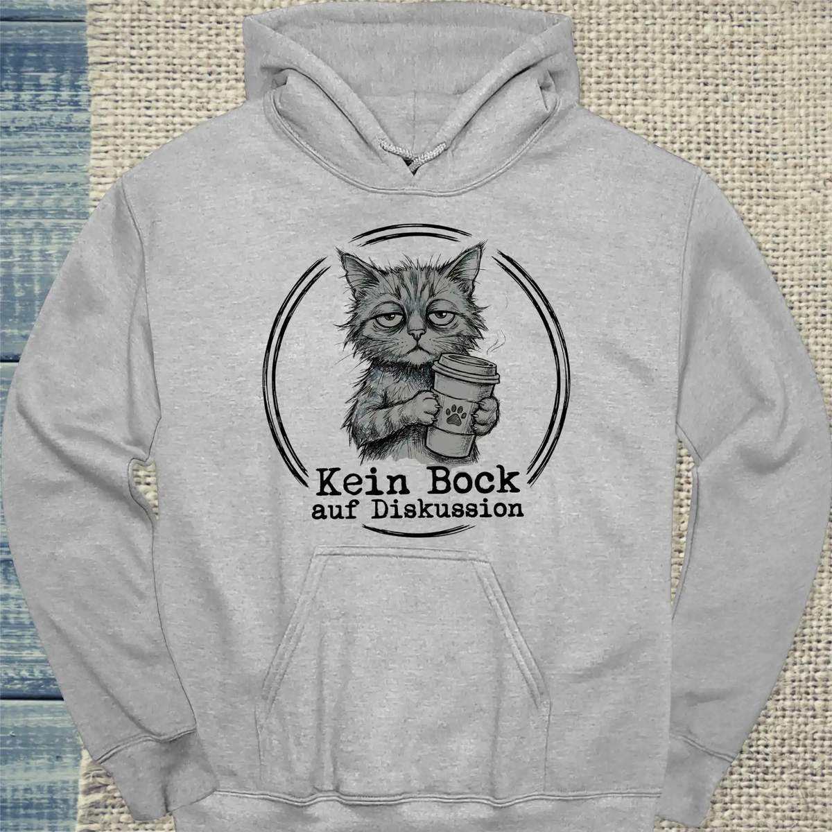 Hoodie - Kein Bock auf Diskussion - Unisex - Katze & Kaffee Grau