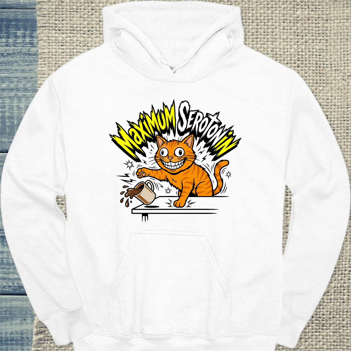 Hoodie - Maximum Serotonin - Unisex - Katze Weiß