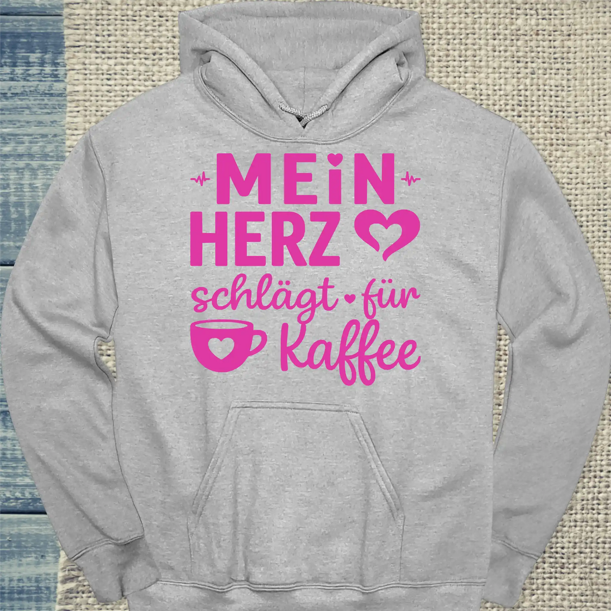Hoodie - Mein Herz schlägt für Kaffee - Unisex - Kaffee Grau