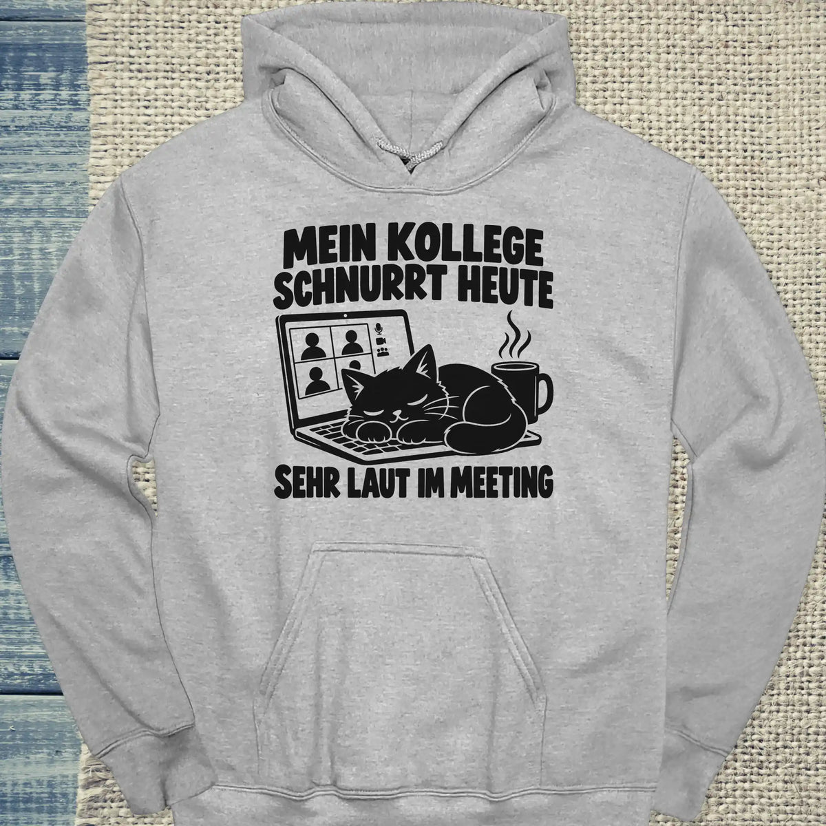 Hoodie - MEIN KOLLEGE SCHNURRT HEUTE - Unisex - Katze Grau