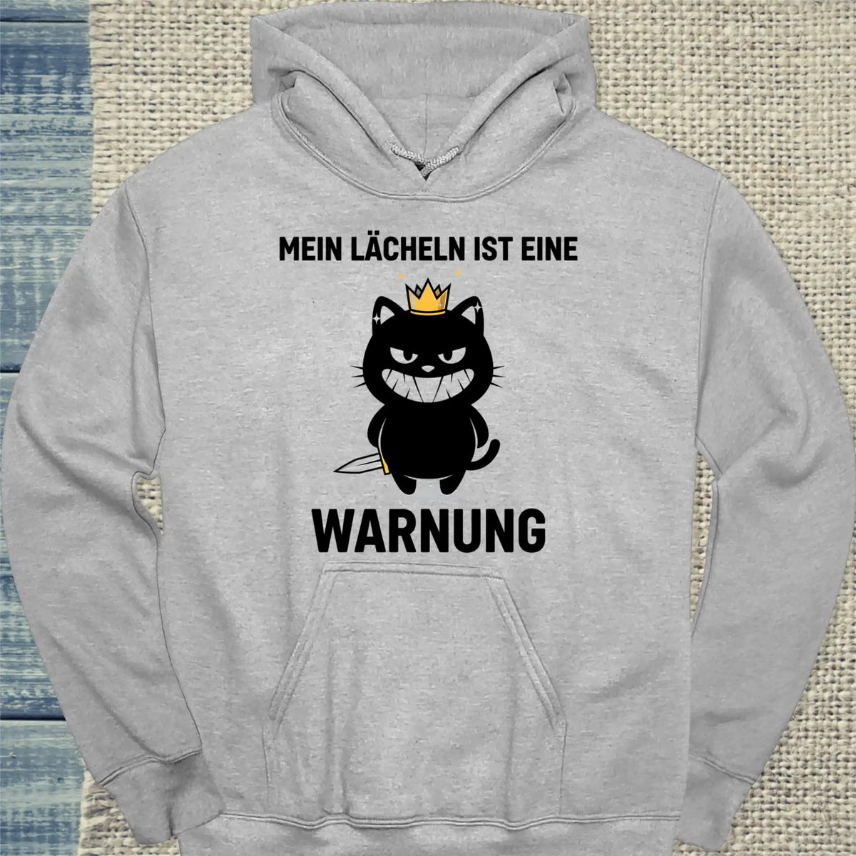 Hoodie - Mein Lächeln ist eine Warnung - Unisex - Katze Grau