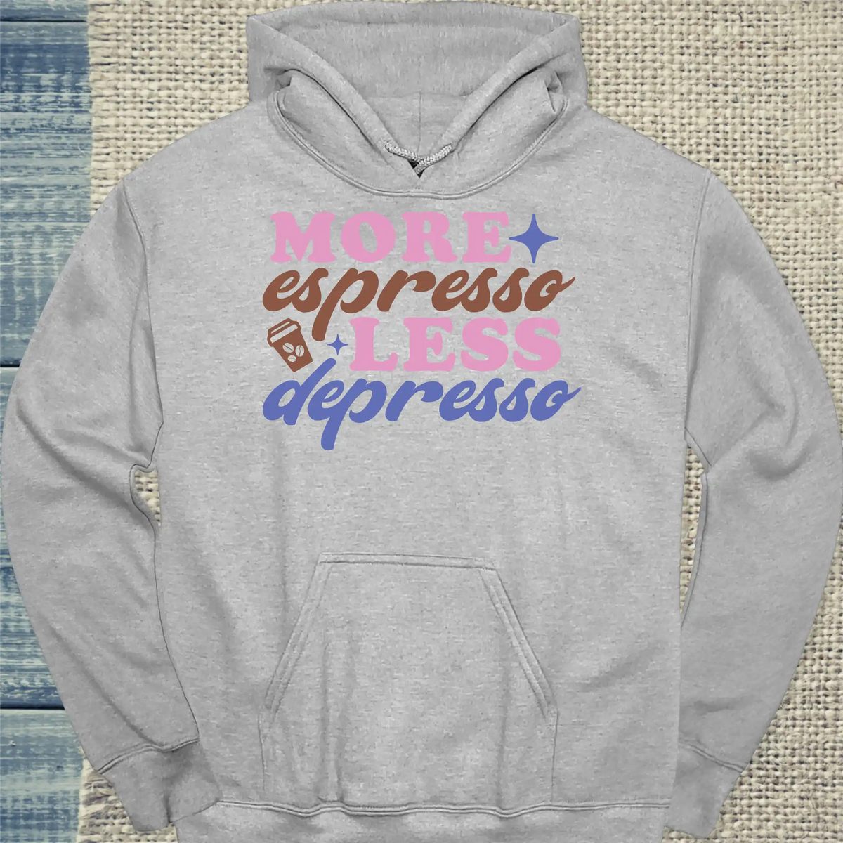 Hoodie - More Espresso Less Depresso - Unisex - Kaffee Grau