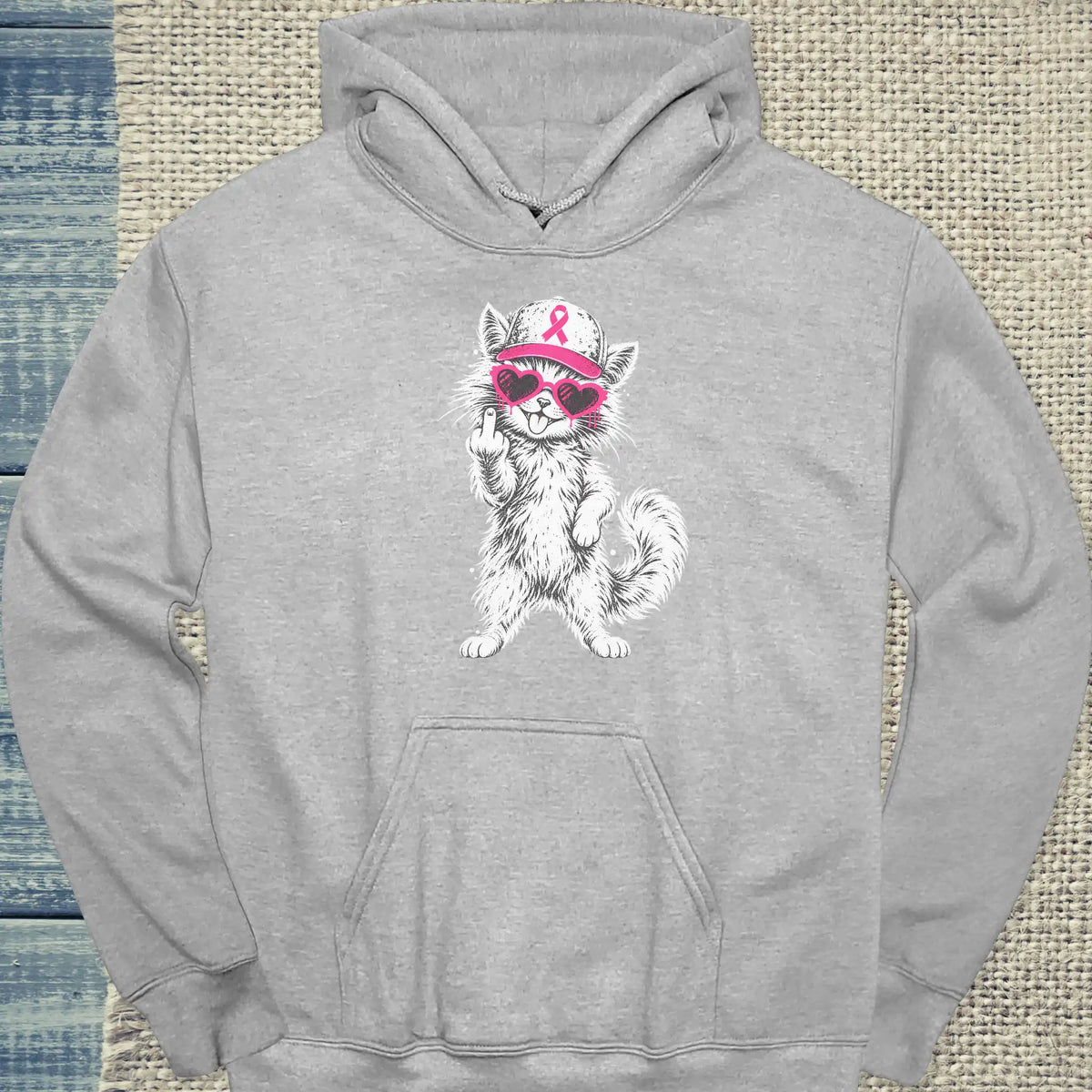Hoodie - Rosa Schleife - Unisex - Katze Grau