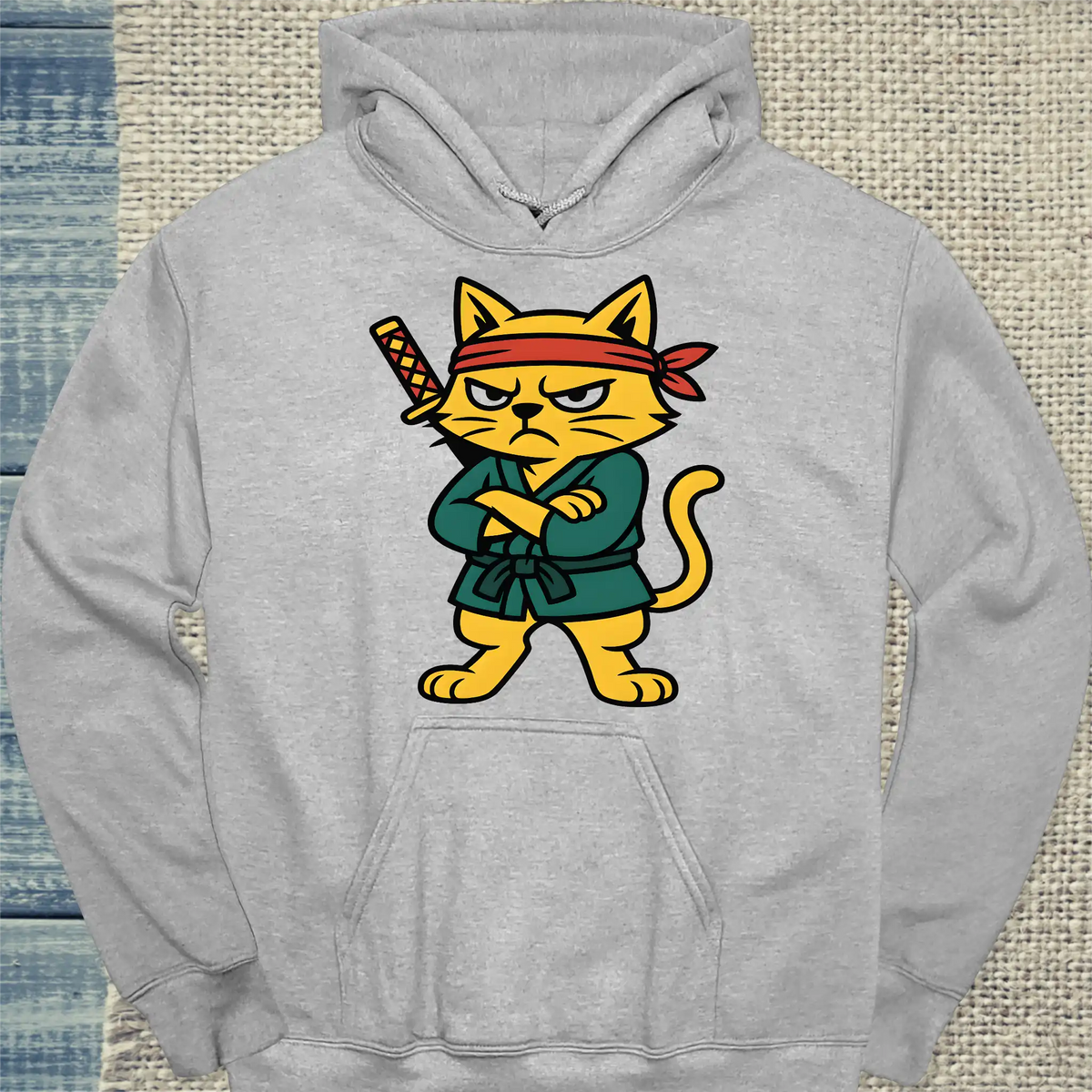 Hoodie - Samurai Cat - Unisex - Katze Grau
