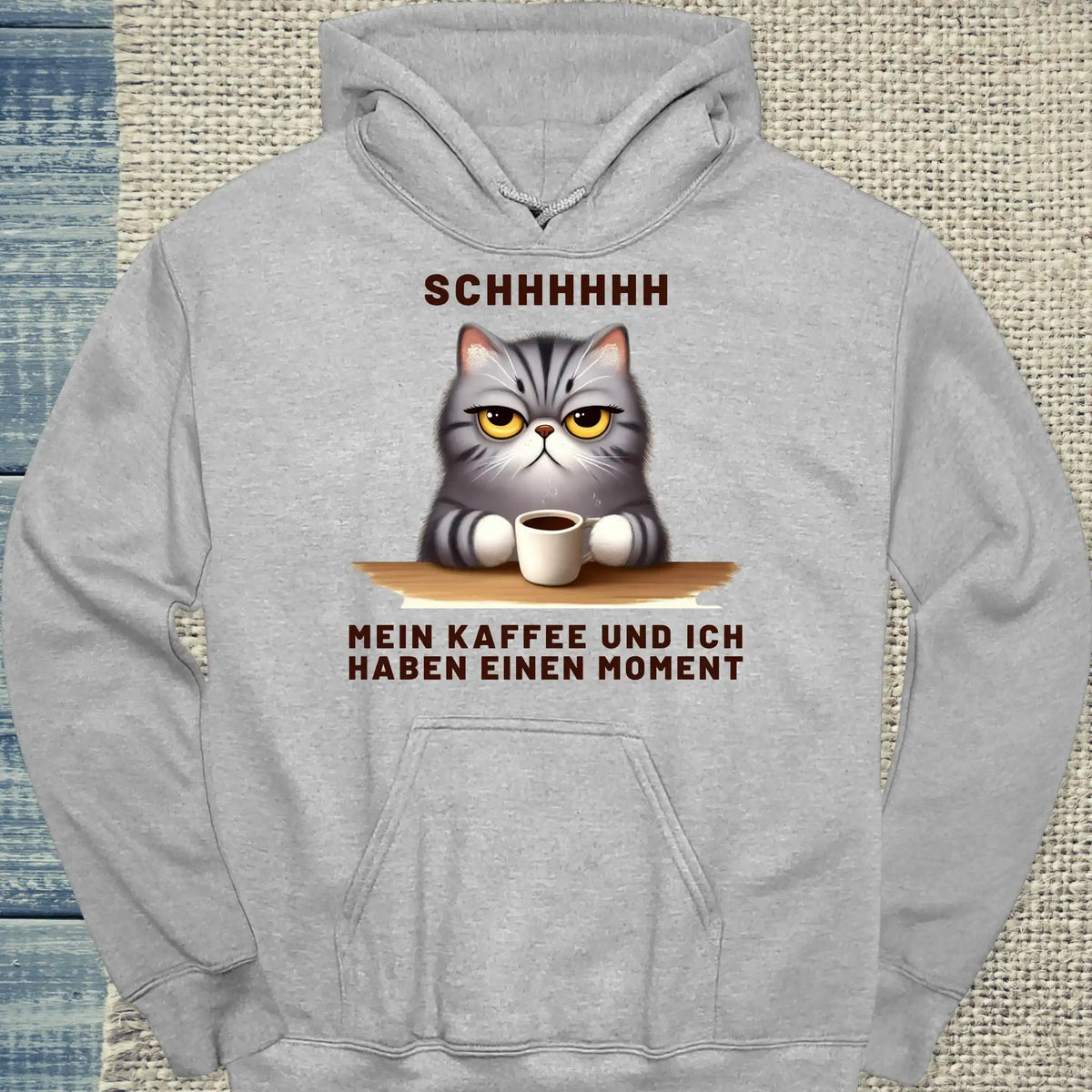 Hoodie - SCHHHHH - Mein Kaffee und ich haben einen Moment - Unisex - Katze & Kaffee Grau
