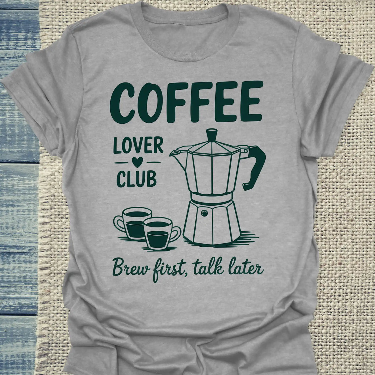 T-Shirt - Coffee Lover Club - Brew First Talk Later - Unisex - Kaffee, Black Edition Grau