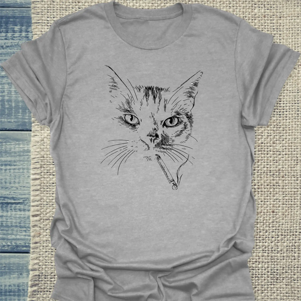 T-Shirt - Cool Smoking Cat - Unisex - Katze Grau