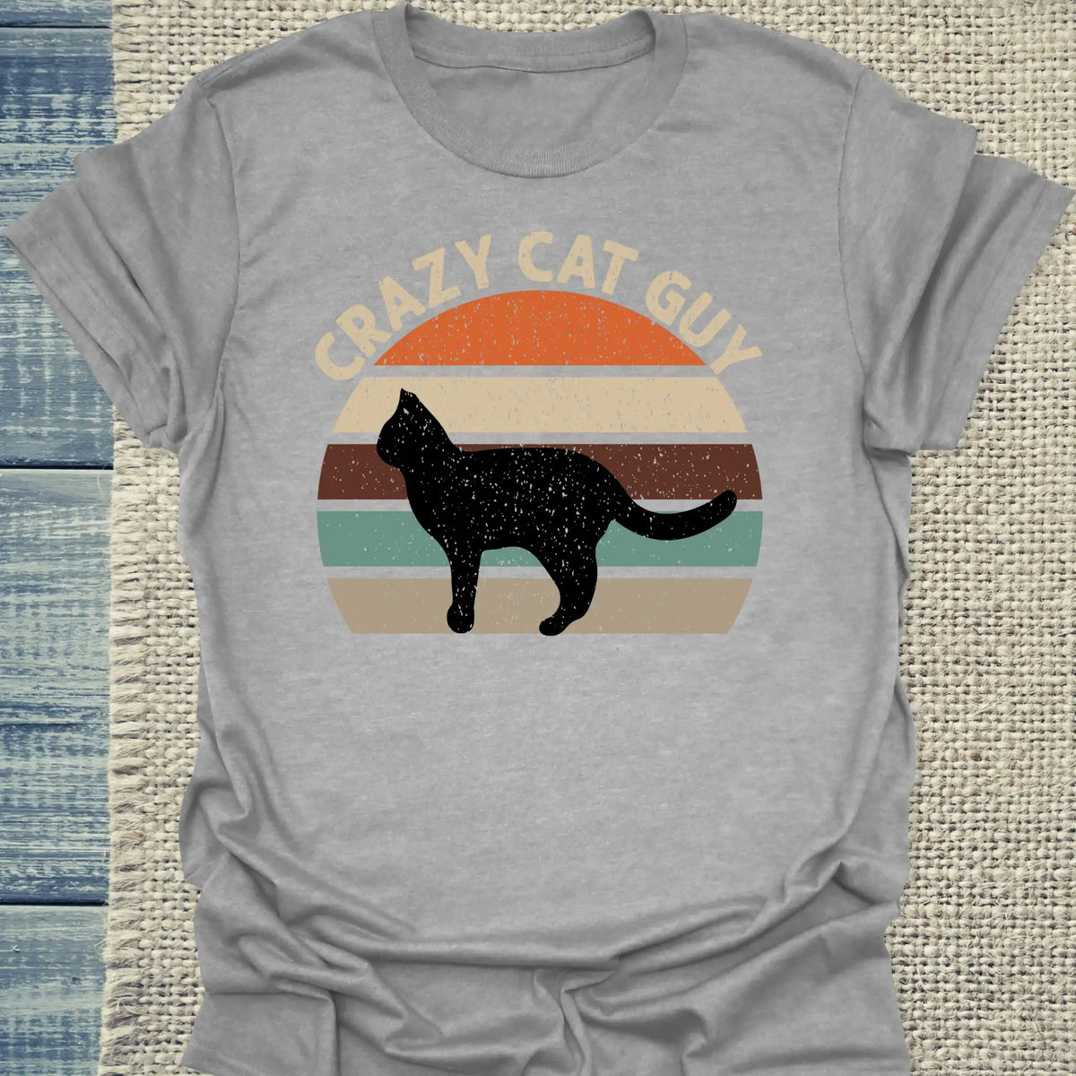 T-Shirt - Crazy Cat Guy - Retro - Unisex - Katze, Cat Guy Grau