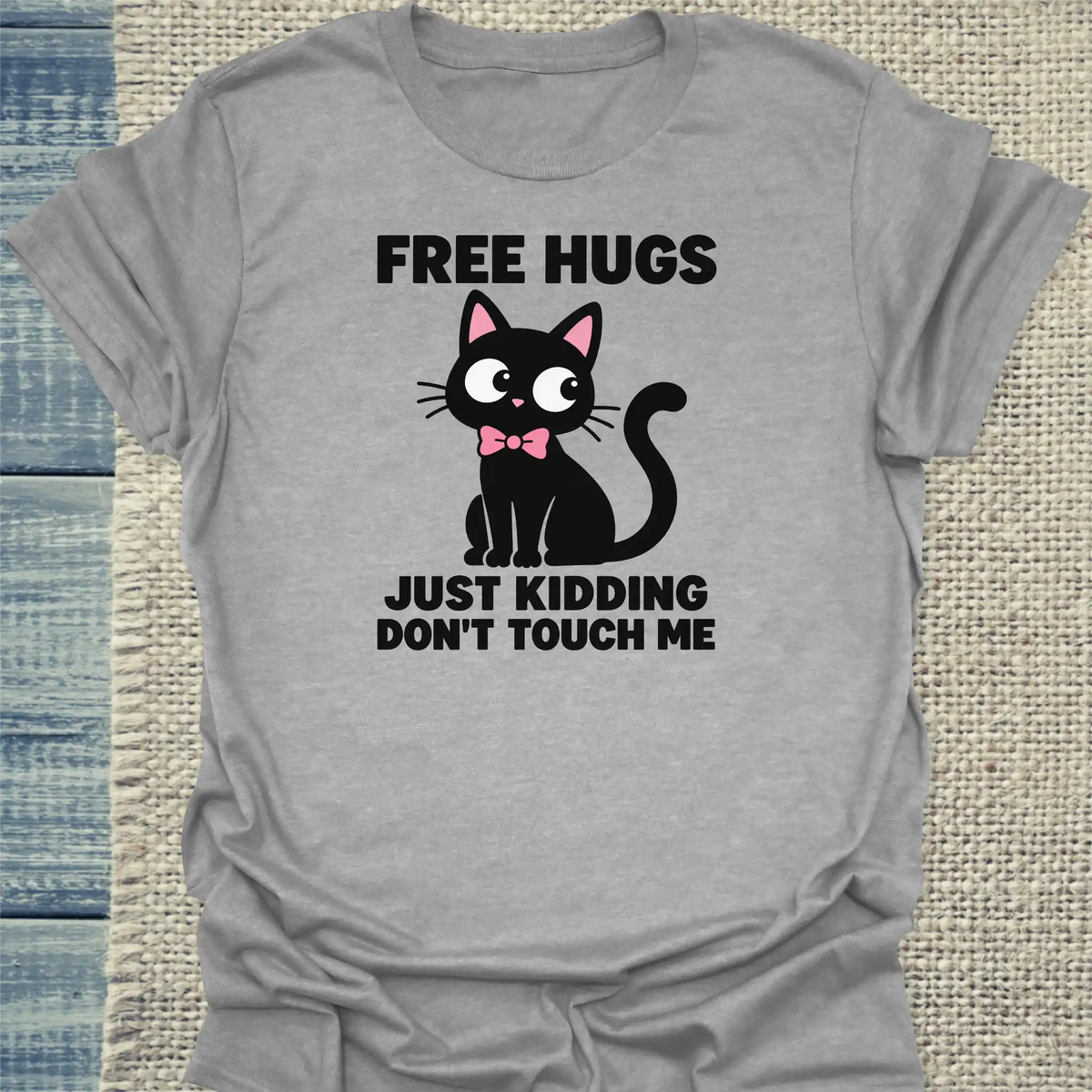T-Shirt - Free Hugs - Unisex - Katze Grau