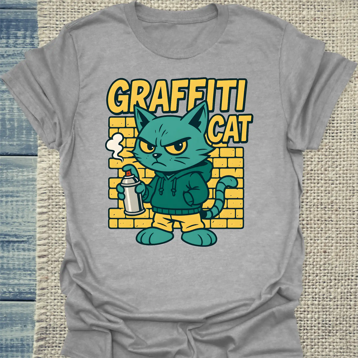T-Shirt - Graffiti Cat - Unisex - Katze Grau