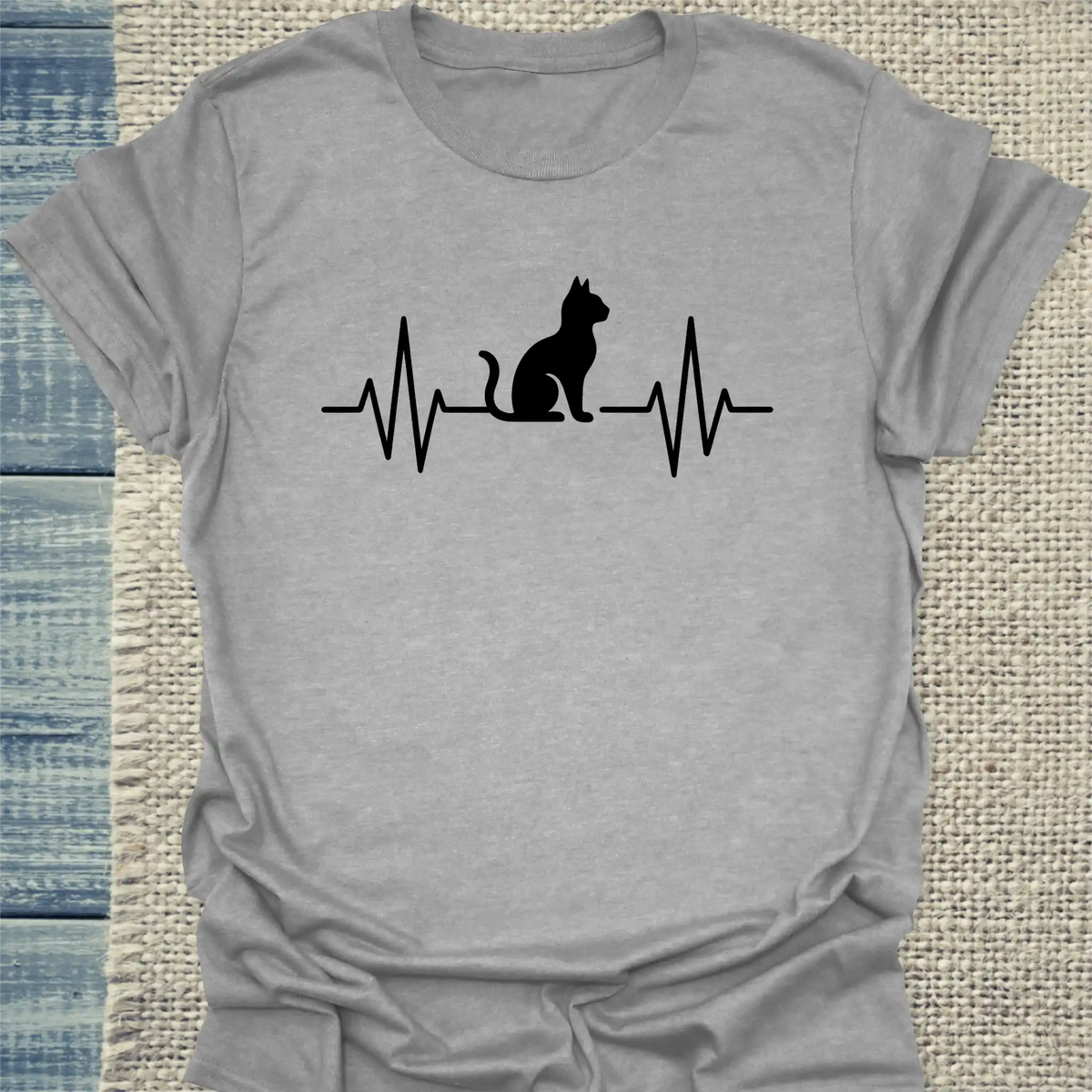 T-Shirt - Herzschlag für Katzen - Unisex - Katze Grau