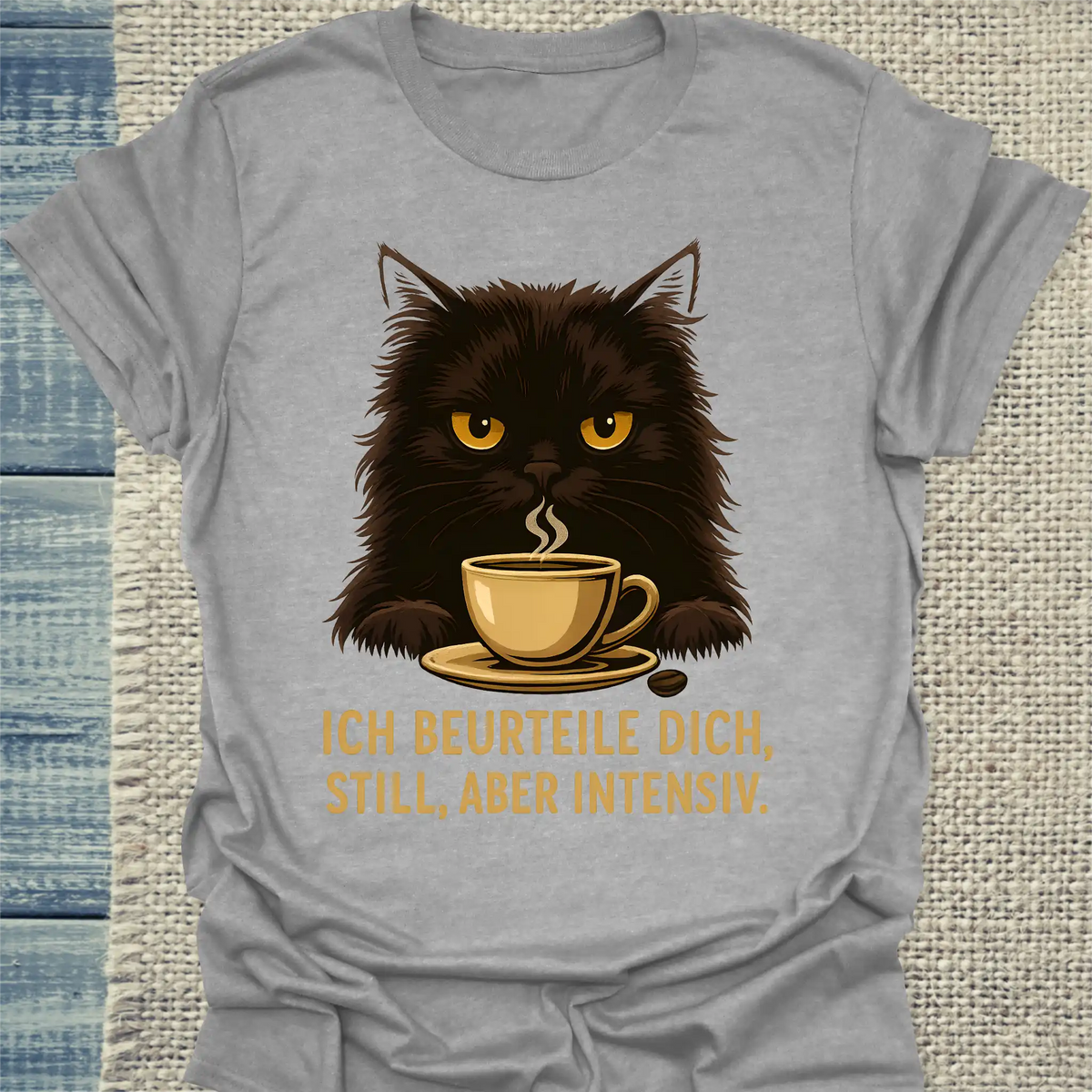 T-Shirt - Ich beurteile dich. Still, aber intensiv. - Unisex - Katze, Kaffee Grau