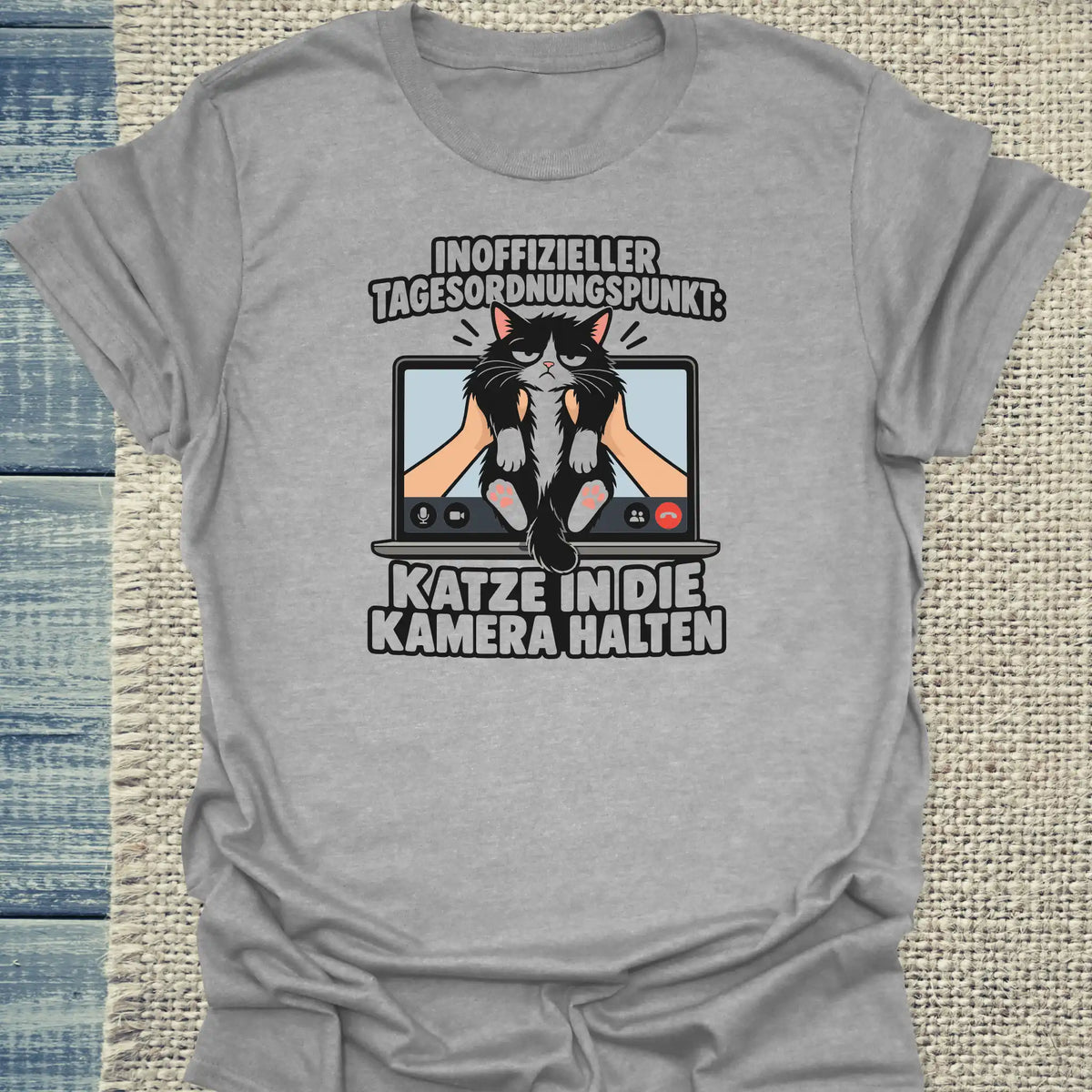 T-Shirt - In die Kamera halten - Unisex - Katze Grau