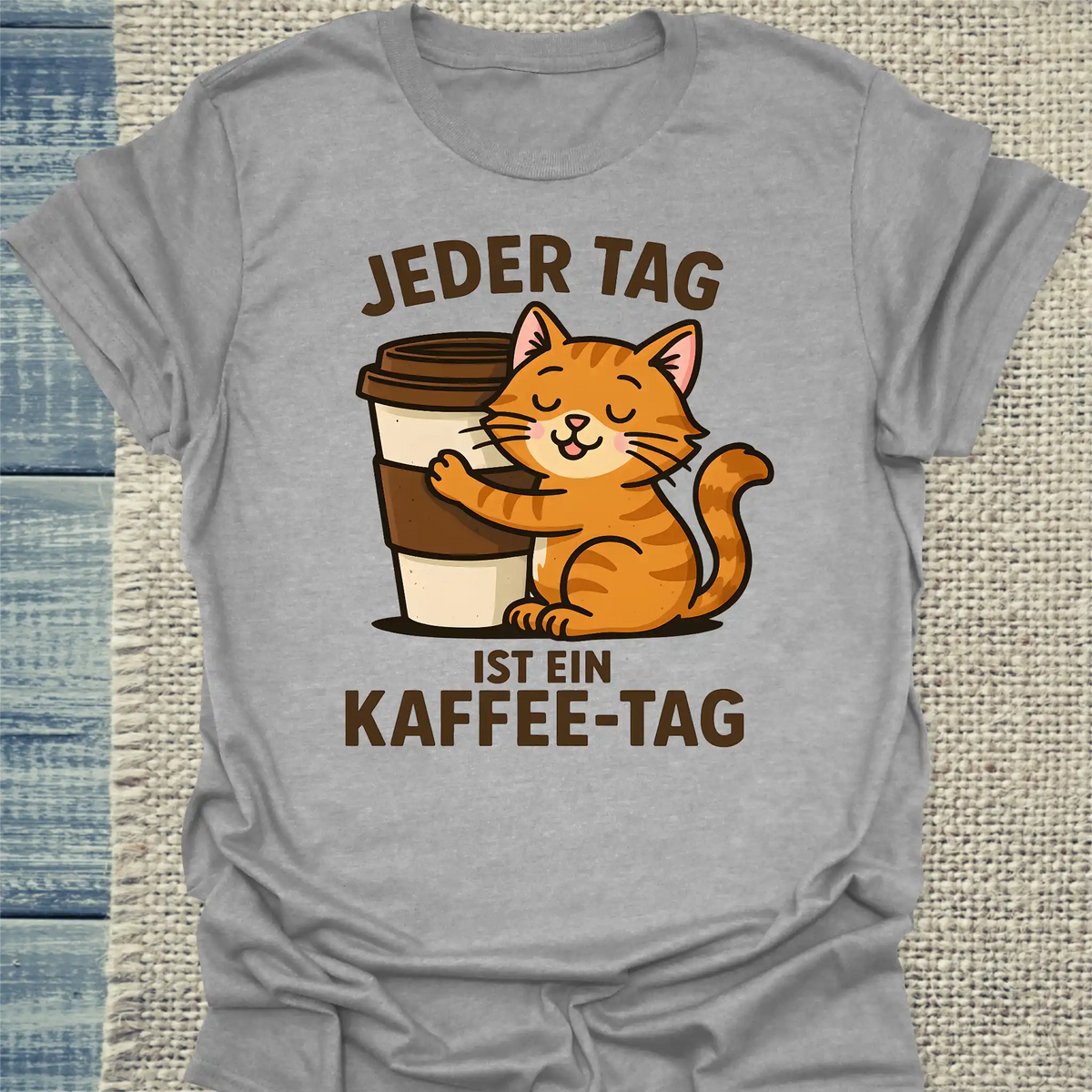 T-Shirt - Jeder Tag ist ein Kaffee-Tag - Katze - Unisex - Katze & Kaffee Grau