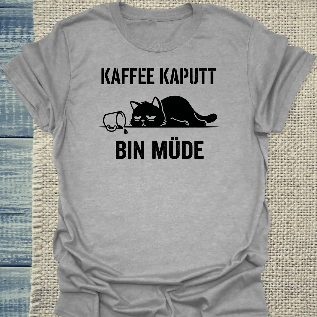 T-Shirt - Kaffee kaputt - Unisex - Katze & Kaffee Grau