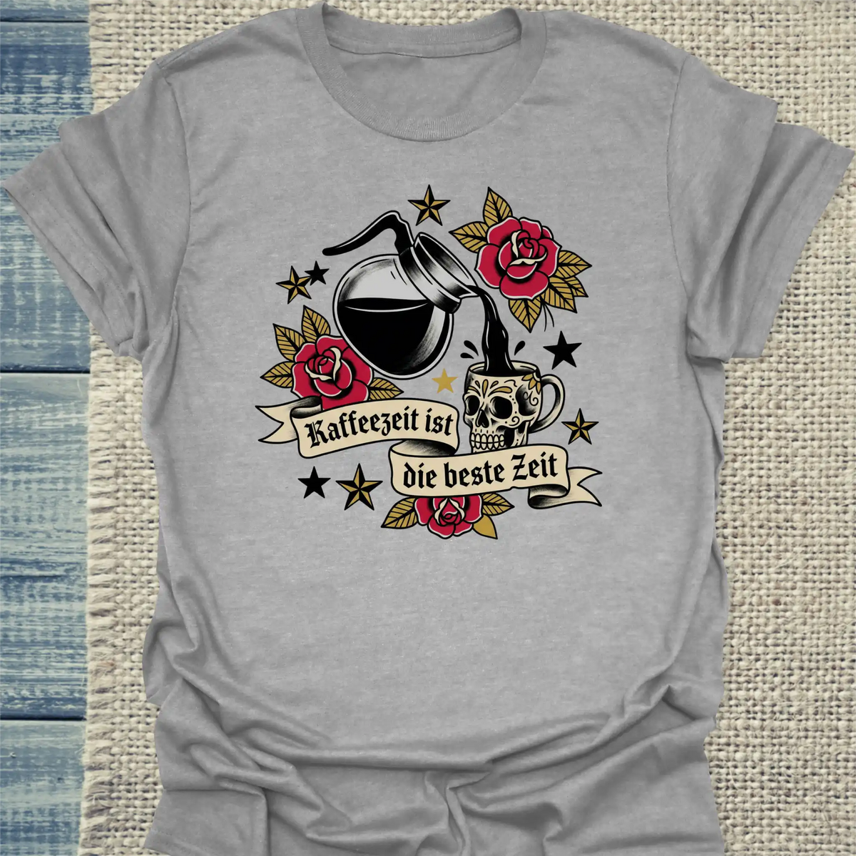 T-Shirt - Kaffeezeit ist die beste Zeit - Unisex - Kaffee Grau