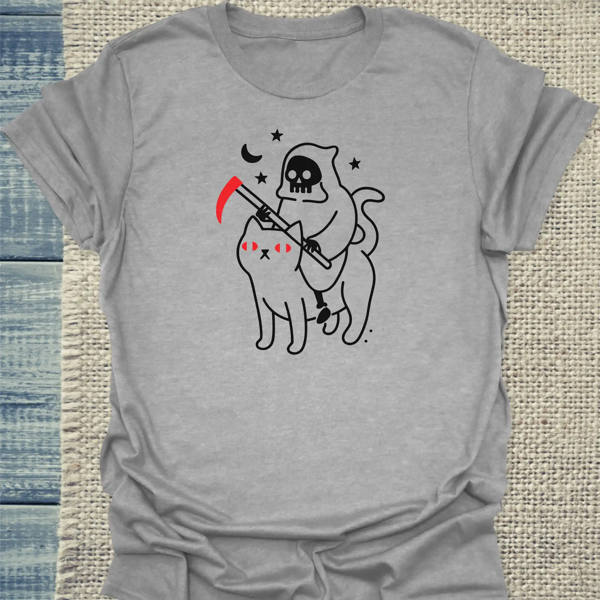 T-Shirt - Katze des Tod - Unisex - Katze, Halloween Grau