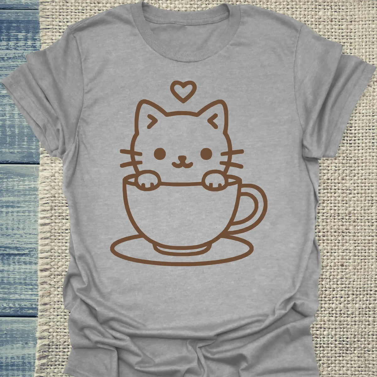 T-Shirt - Katze in Tasse - Unisex - Katze & Kaffee Grau
