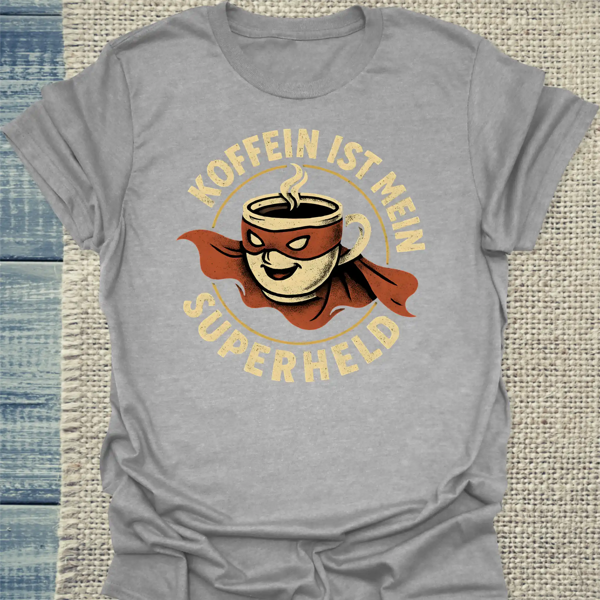 T-Shirt - Koffein ist mein Superheld - Unisex - Kaffee Grau