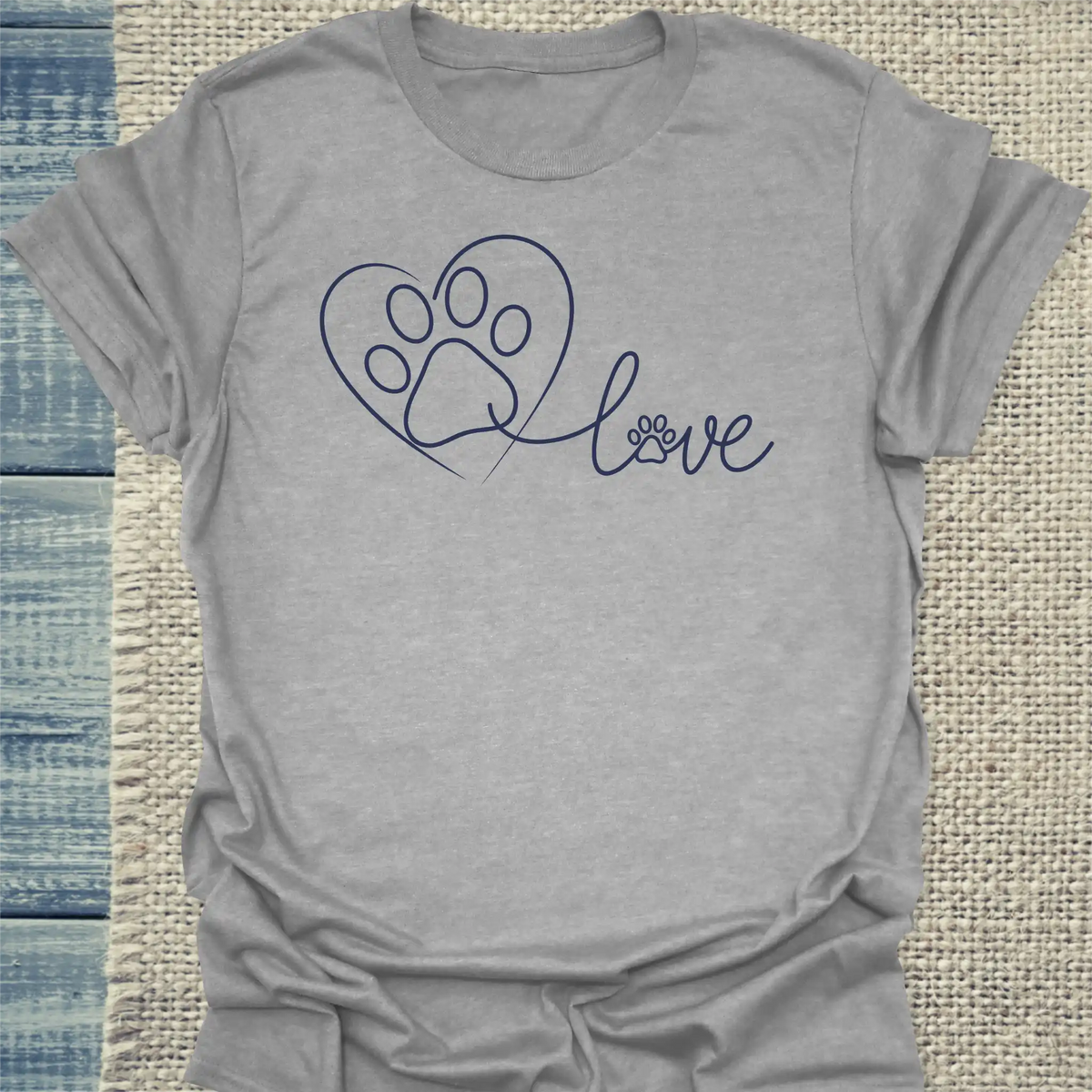 T-Shirt - Love - Pfote - Unisex - Katze Grau