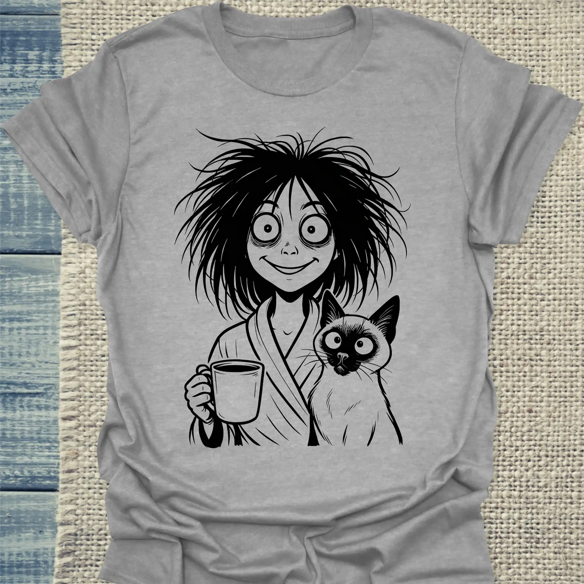 T-Shirt - Lustige Katzenfrau - Unisex - KaffeeMiau Grau
