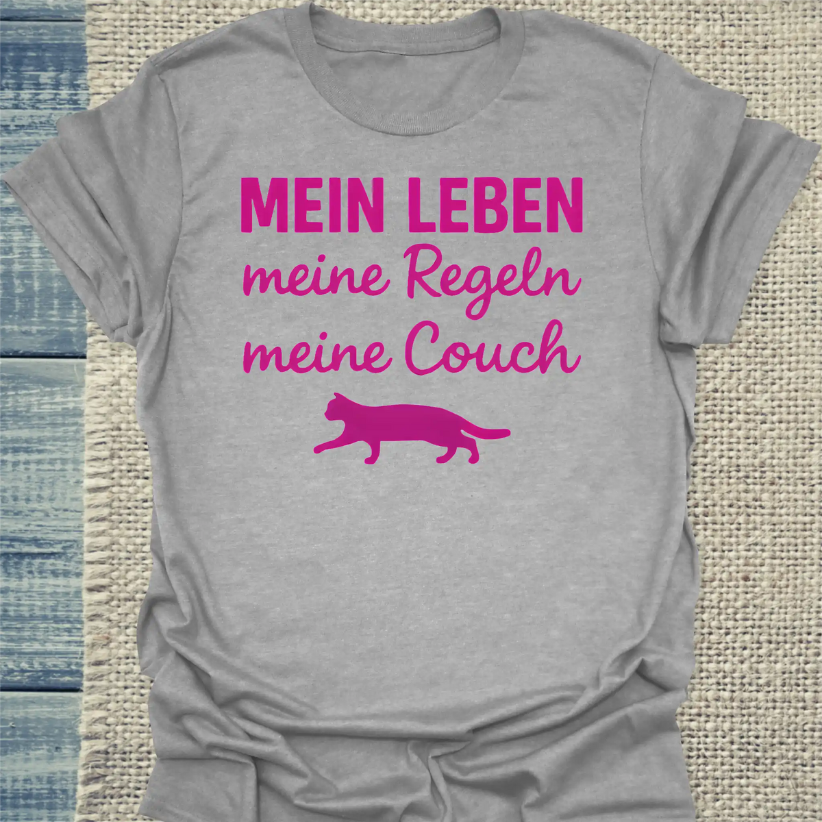 T-Shirt - Mein Leben, meine Regeln, meine Couch - Unisex - Katze Grau