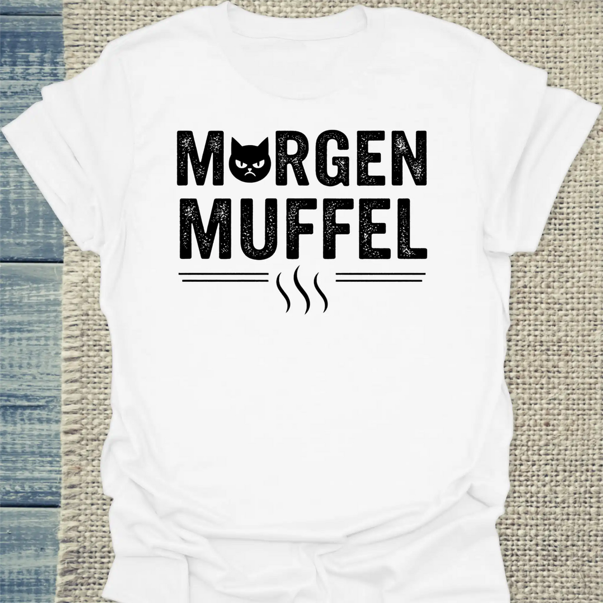 T-Shirt - Morgenmuffel - Unisex - Katze & Kaffee Weiß