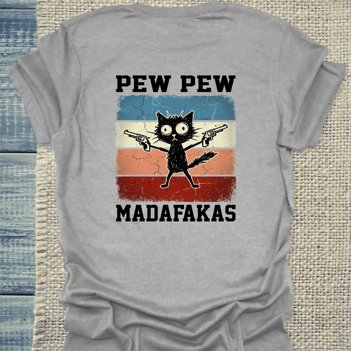 T-Shirt - Pew Pew Madafaka - Rücken - Unisex - Katze, Back Grau