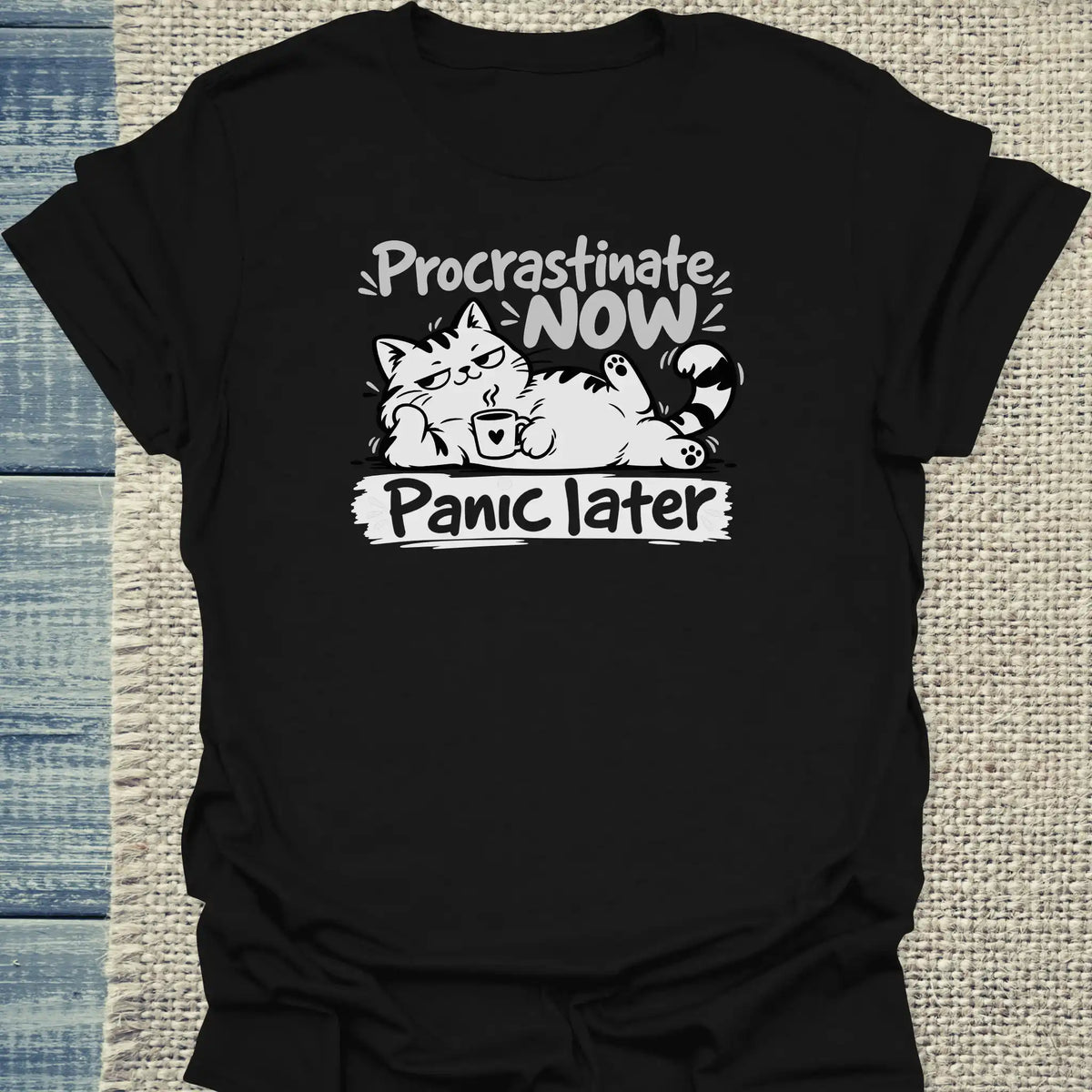 T-Shirt - Procrastinate - Unisex - Katze Schwarz