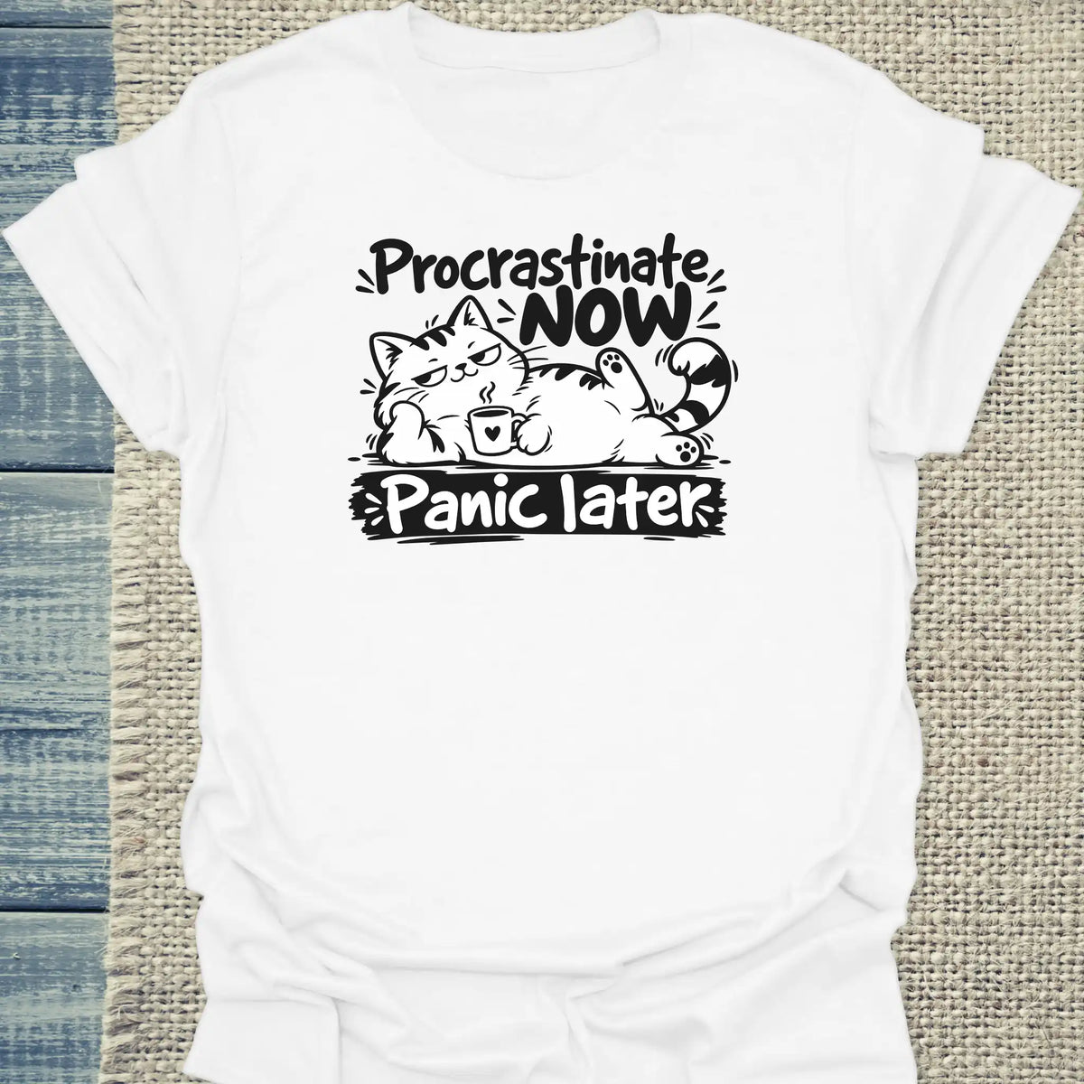 T-Shirt - Procrastinate - Unisex - Katze Weiß
