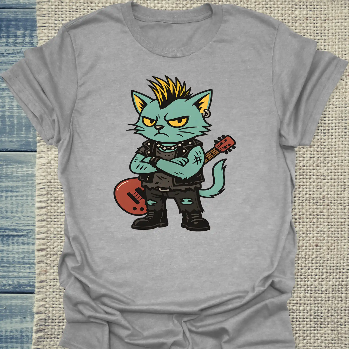 T-Shirt - Punk Cat - Unisex - Katze Grau
