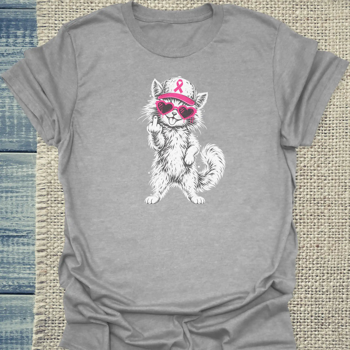 T-Shirt - Rosa Schleife - Unisex - Katze Grau