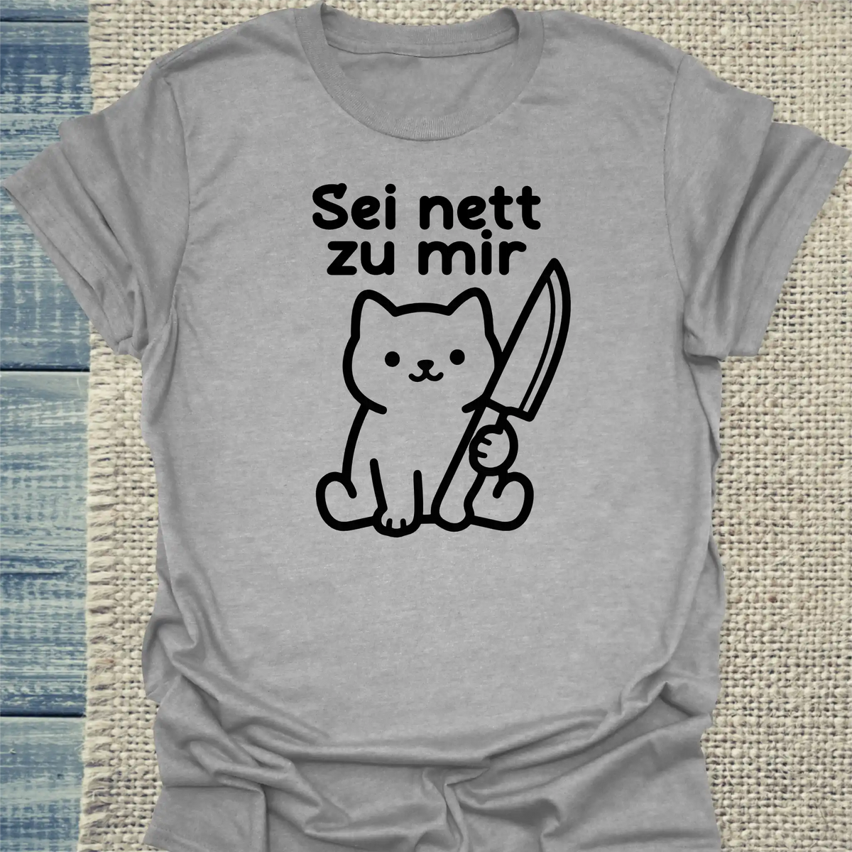T-Shirt - Sei nett zu mir - Unisex - Katze Grau